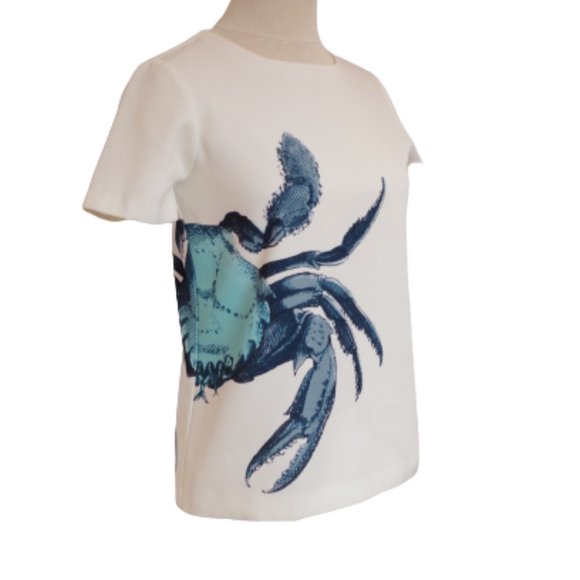 J. Crew Structured Pull On Textured Wrap Around Crab Print Top- Sz 0 - Picture 3 of 11